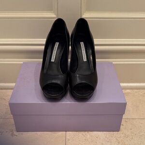 Vera Wang Lavender Label Black Peep-Toe Pumps